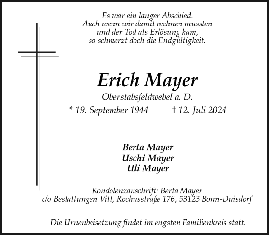 Anzeige von Erich Mayer von General-Anzeiger Bonn