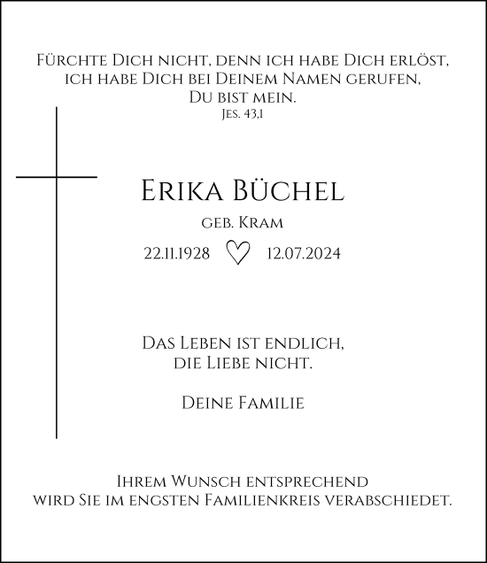 Anzeige von Erika Büchel von General-Anzeiger Bonn