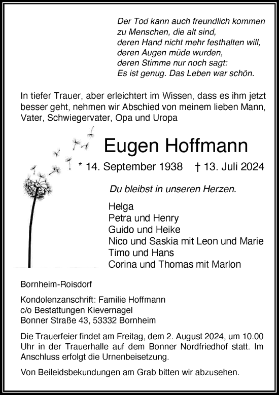 Anzeige von Eugen Hoffmann von General-Anzeiger Bonn