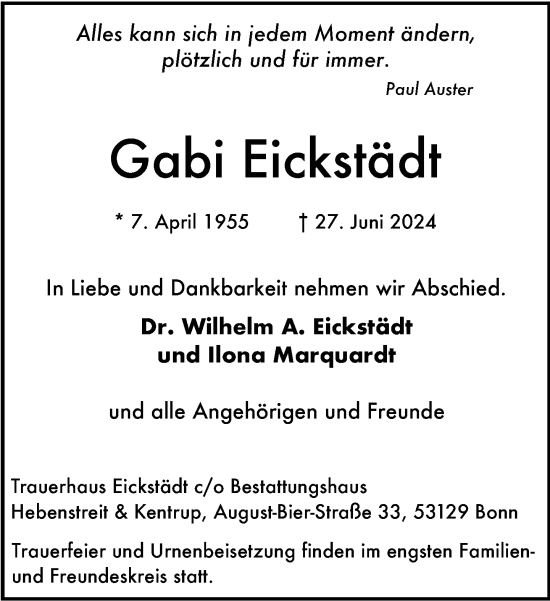 Anzeige von Gabi Eickstädt von General-Anzeiger Bonn