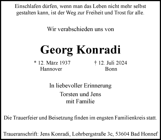 Anzeige von Georg Konradi von General-Anzeiger Bonn