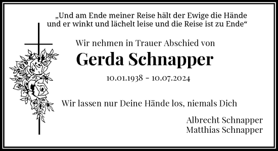Anzeige von Gerda Schnapper von General-Anzeiger Bonn