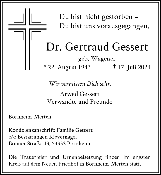 Anzeige von Gertraud Gessert von General-Anzeiger Bonn