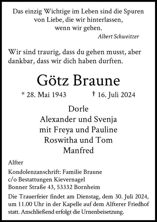 Anzeige von Götz Braune von General-Anzeiger Bonn