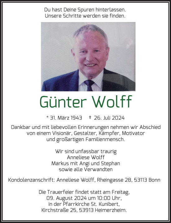 Anzeige von Günter Wolff von General-Anzeiger Bonn