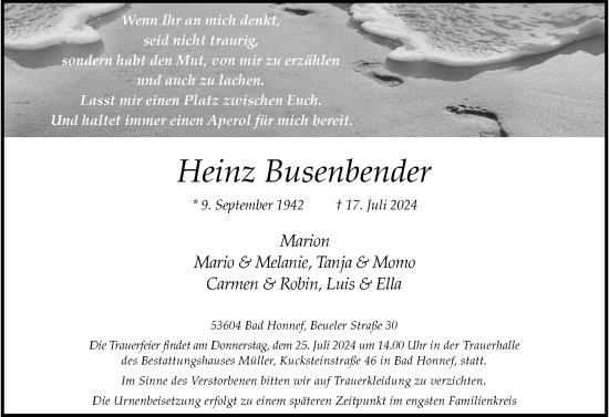 Anzeige von Heinz Busenbender von General-Anzeiger Bonn