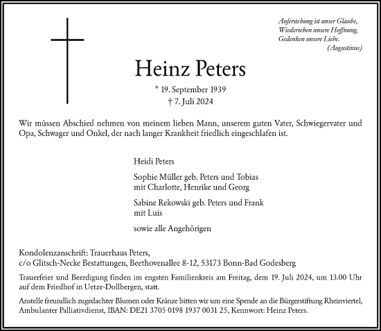 Anzeige von Heinz Peters von General-Anzeiger Bonn