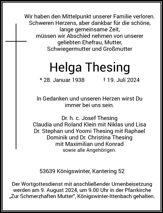 Anzeige von Helga Thesing von General-Anzeiger Bonn