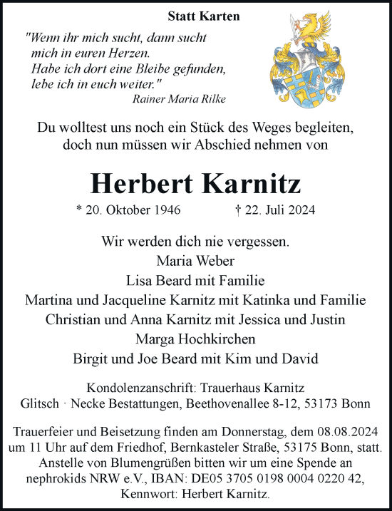 Anzeige von Herbert Karnitz von General-Anzeiger Bonn