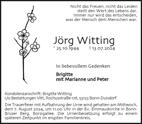 Anzeige von Jörg Witting von General-Anzeiger Bonn