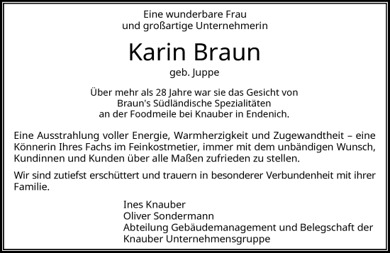 Anzeige von Karin Braun von General-Anzeiger Bonn