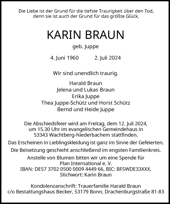 Anzeige von Karin Braun von General-Anzeiger Bonn
