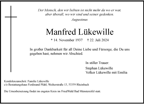 Anzeige von Manfred Lükewille von General-Anzeiger Bonn