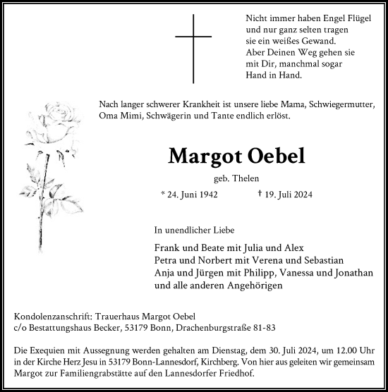 Anzeige von Margot Oebel von General-Anzeiger Bonn