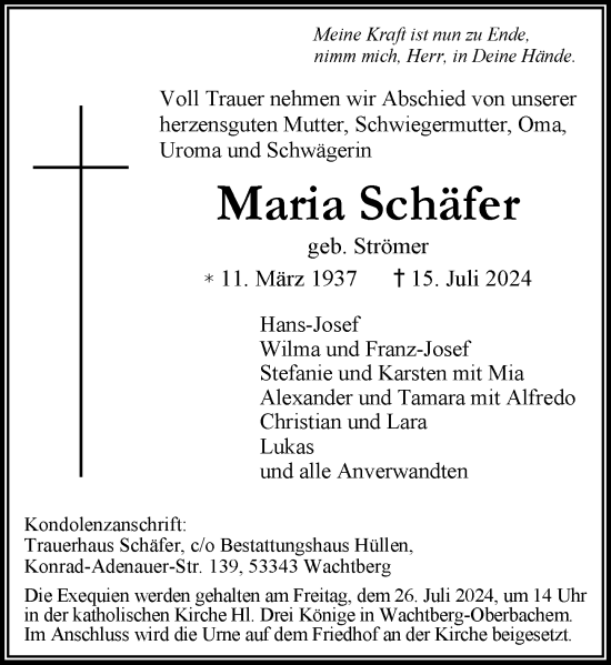 Anzeige von Maria Schäfer von General-Anzeiger Bonn