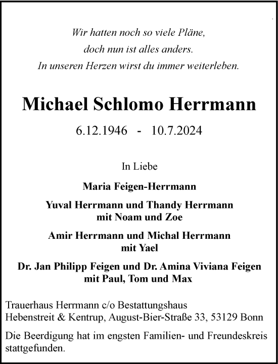 Anzeige von Michael Schlomo Herrmann von General-Anzeiger Bonn