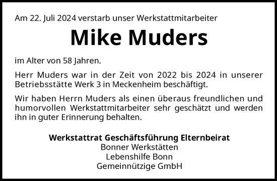 Anzeige von Mike Muders von General-Anzeiger Bonn