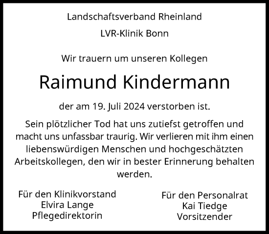 Anzeige von Raimund Kindermann von General-Anzeiger Bonn
