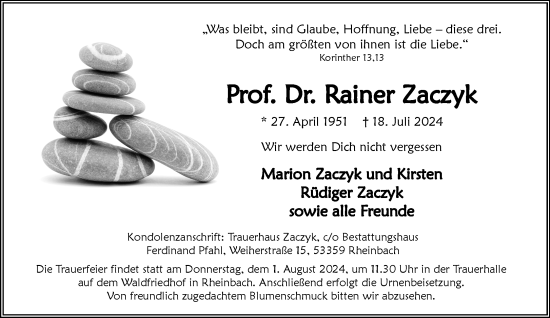 Anzeige von Rainer Zaczyk von General-Anzeiger Bonn