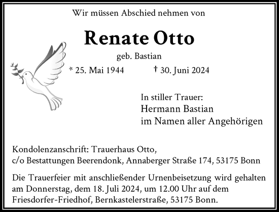 Anzeige von Renate Otto von General-Anzeiger Bonn