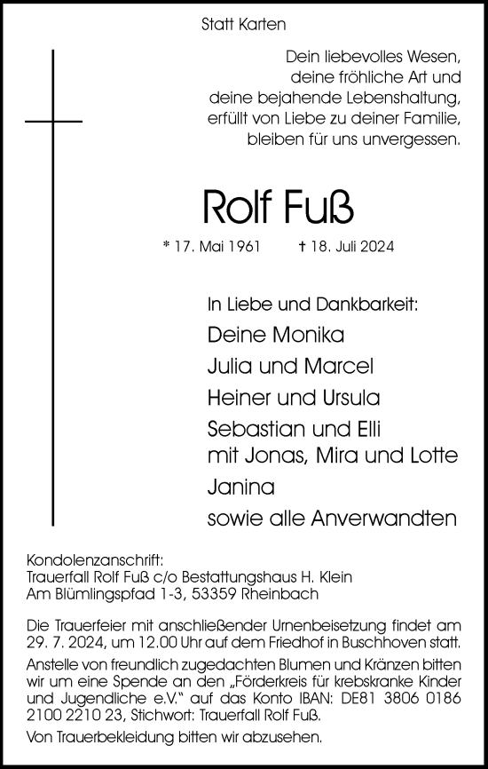 Anzeige von Rolf Fuß von General-Anzeiger Bonn