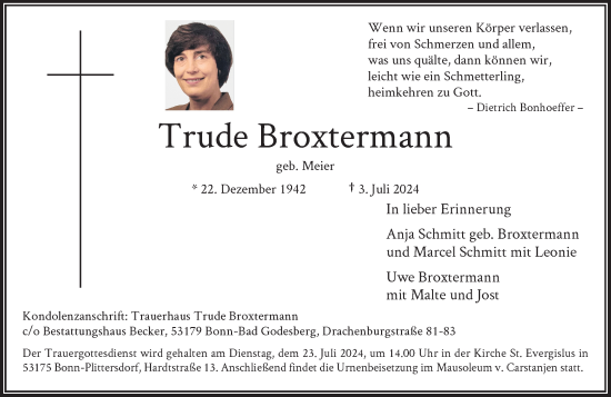 Anzeige von Trude Broxtermann von General-Anzeiger Bonn