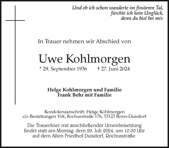 Anzeige von Uwe Kohlmorgen von General-Anzeiger Bonn