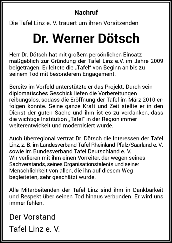 Anzeige von Werner Dötsch von General-Anzeiger Bonn