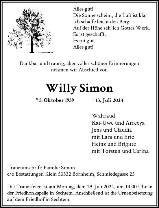 Anzeige von Willy Simon von General-Anzeiger Bonn