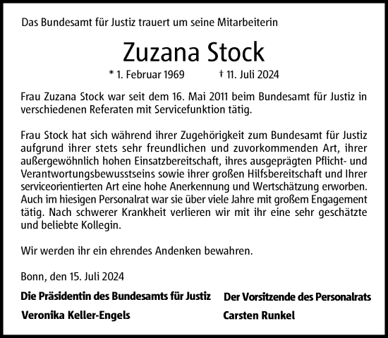 Anzeige von Zuzana Stock von General-Anzeiger Bonn