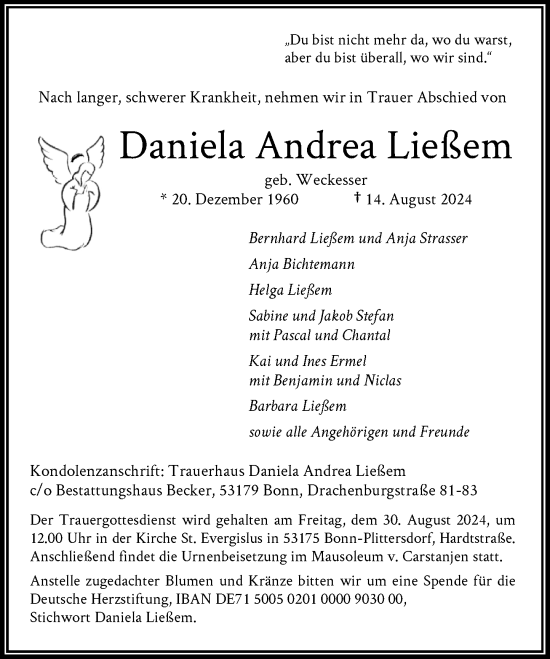 Anzeige von Daniela Andrea Ließem von General-Anzeiger Bonn