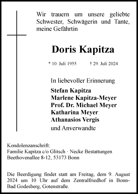 Anzeige von Doris Kapitza von General-Anzeiger Bonn