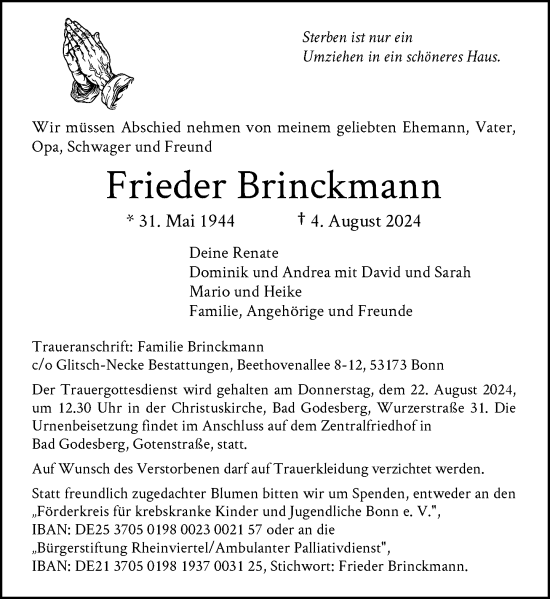 Anzeige von Frieder Brinckmann von General-Anzeiger Bonn