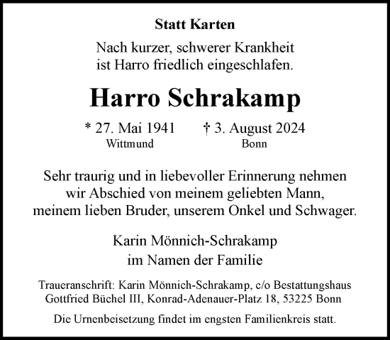 Anzeige von Harro Schrakamp von General-Anzeiger Bonn