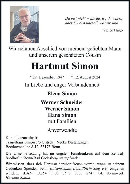 Anzeige von Hartmut Simon von General-Anzeiger Bonn