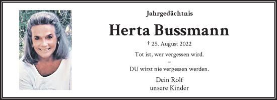 Anzeige von Herta Bussmann von General-Anzeiger Bonn
