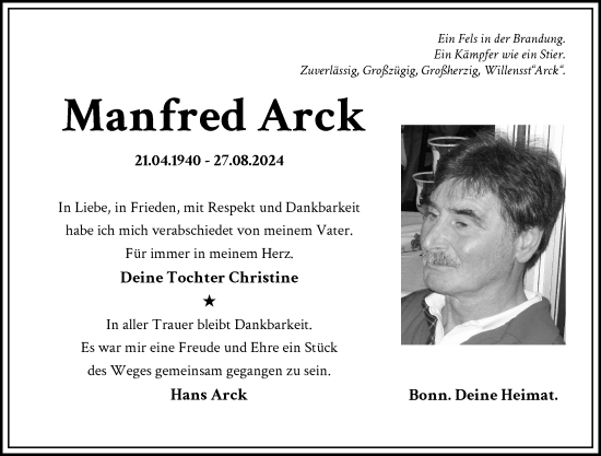 Anzeige von Manfred Arck von General-Anzeiger Bonn