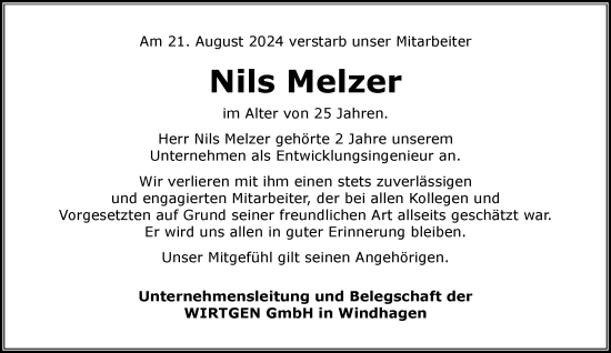 Anzeige von Nils Melzer von General-Anzeiger Bonn