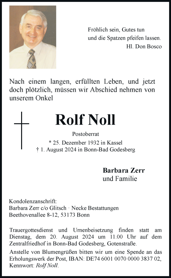 Anzeige von Rolf Noll von General-Anzeiger Bonn