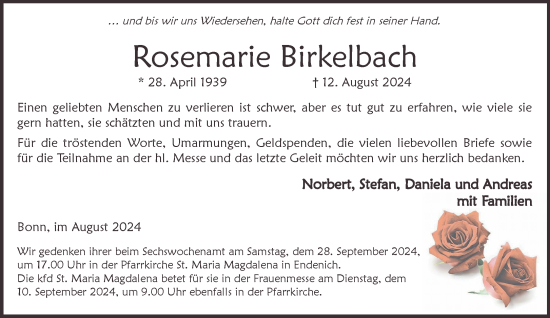 Anzeige von Rosemarie Birkelbach von General-Anzeiger Bonn