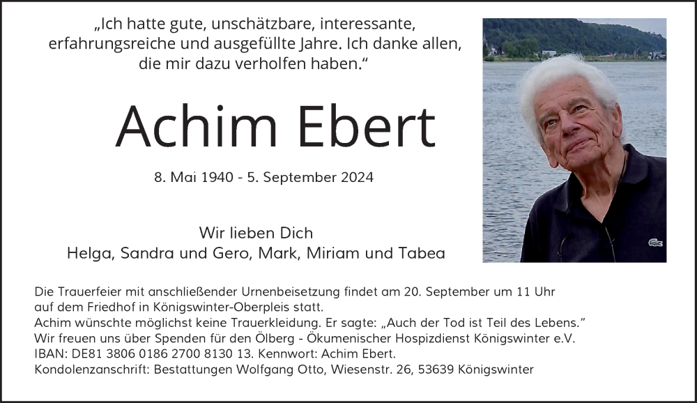  Traueranzeige für Achim Ebert vom 14.09.2024 aus General-Anzeiger Bonn