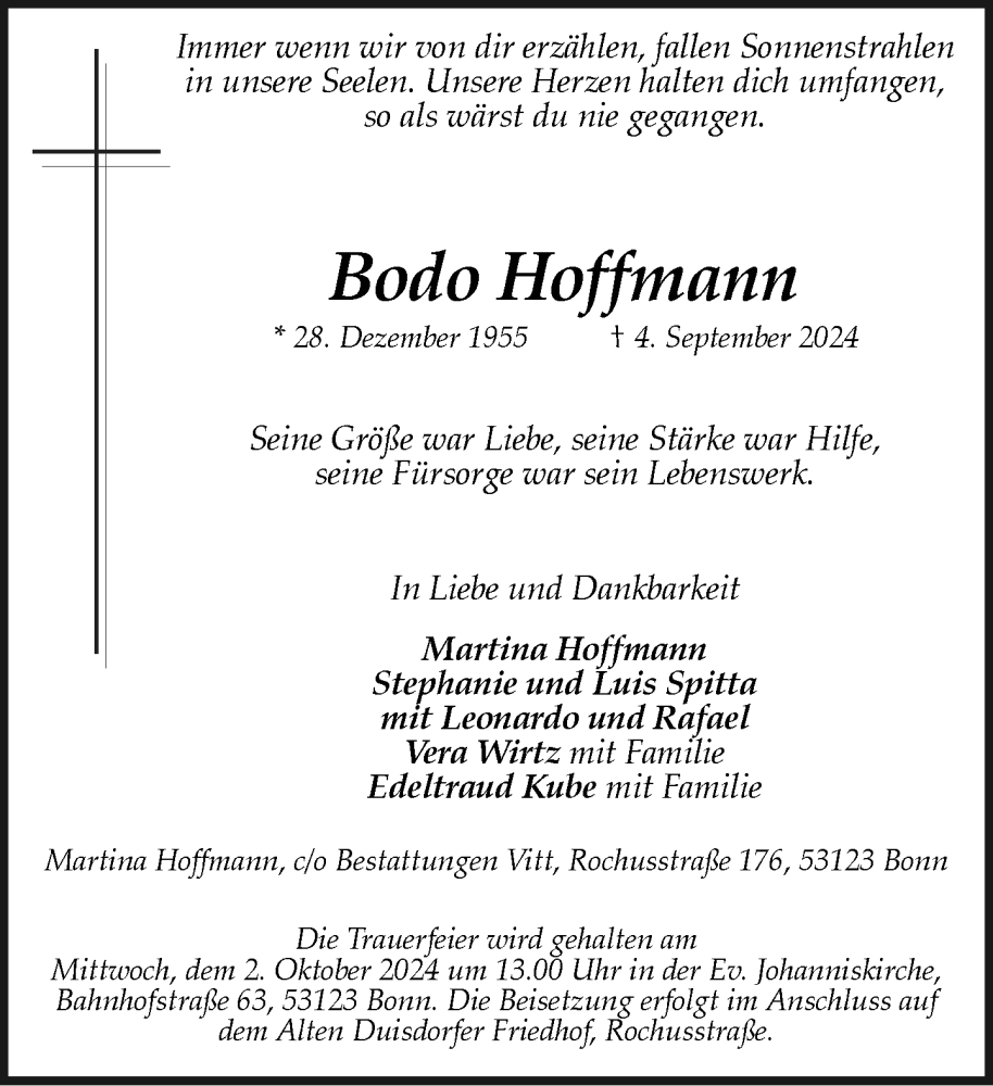  Traueranzeige für Bodo Hoffmann vom 21.09.2024 aus General-Anzeiger Bonn