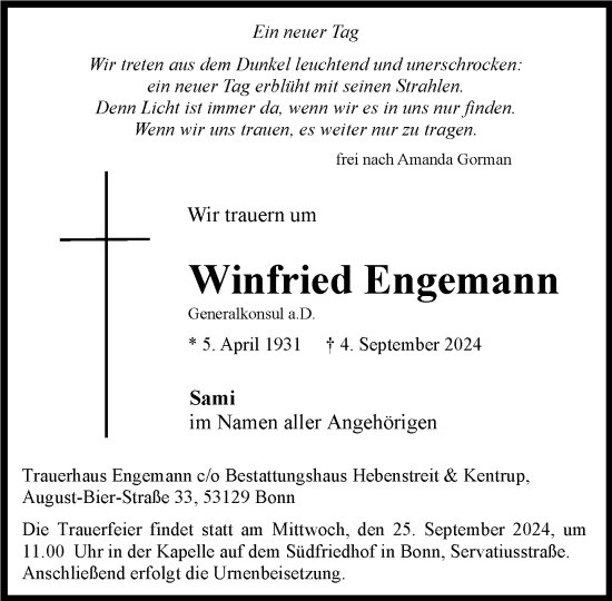 Anzeige von Winfried Engemann von General-Anzeiger Bonn