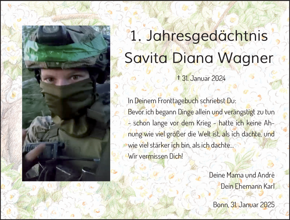  Traueranzeige für Savita Diana Wagner vom 01.02.2025 aus General-Anzeiger Bonn
