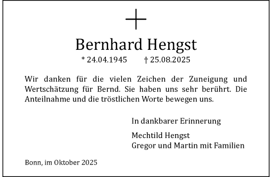 Anzeige von Bernhard Hengst von General-Anzeiger Bonn