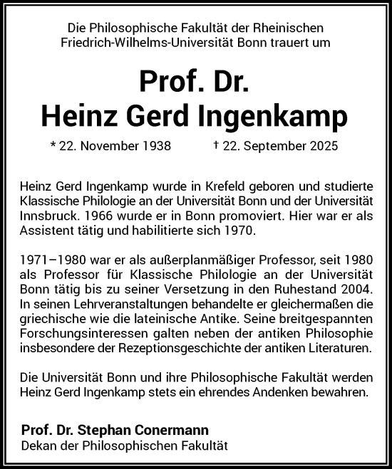 Anzeige von Heinz Gerd Ingenkamp von General-Anzeiger Bonn