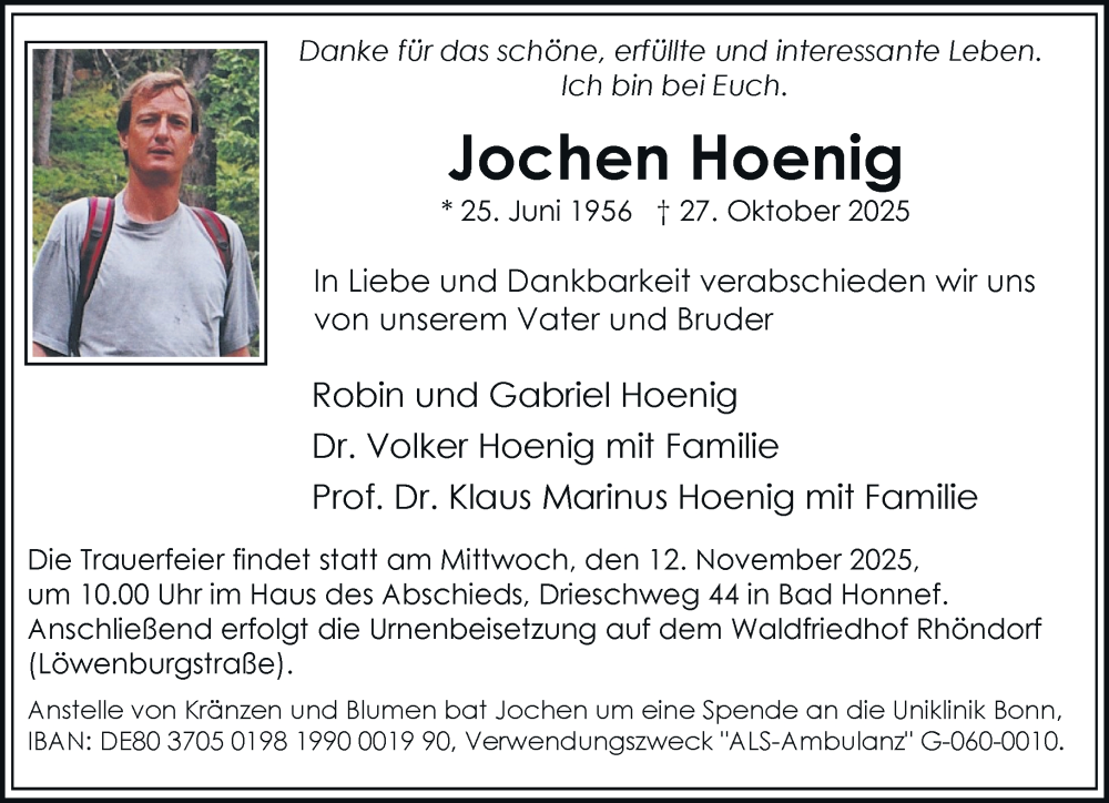  Traueranzeige für Jochen Hoenig vom 01.11.2025 aus General-Anzeiger Bonn
