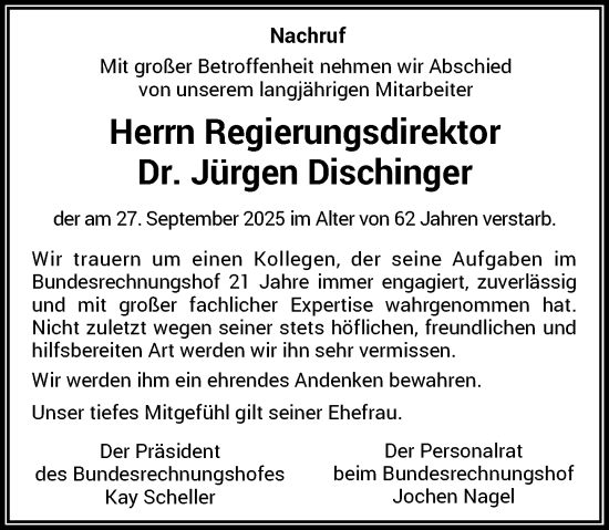 Anzeige von Jürgen Dischinger von General-Anzeiger Bonn
