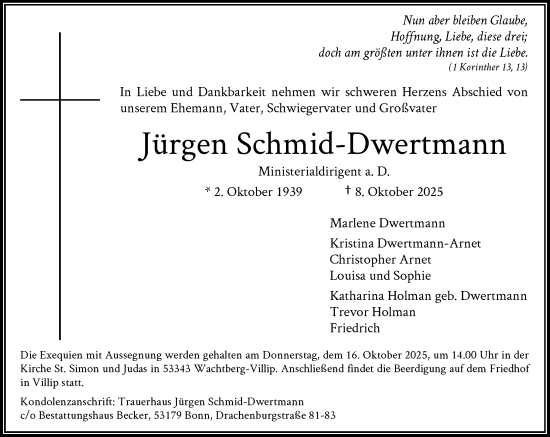 Anzeige von Jürgen Schmid-Dwertmann von General-Anzeiger Bonn