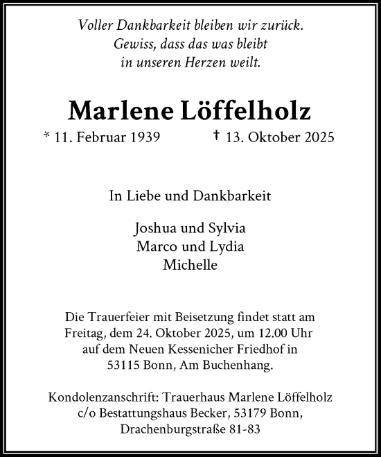 Anzeige von Marlene Löffelholz von General-Anzeiger Bonn